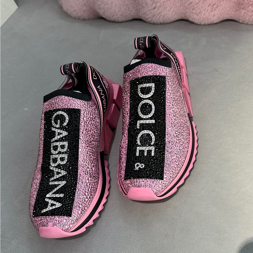 Dolce & Gabbana Glitter Pink & Black Slip-Ons